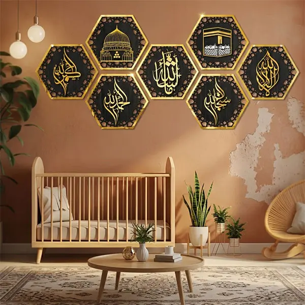 Set of 8 Khana Kaba, Gumbid e Khizra + Calligraphy